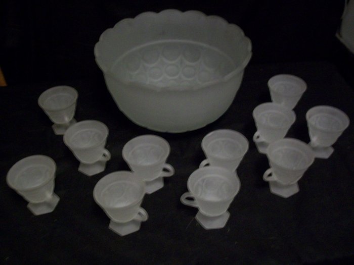 Tiara Glassware Frosted Punch Bowl Set