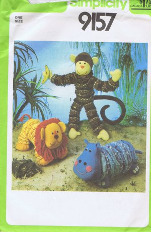9157 Simplicity -- Monkey, Lion, Hippo -- Stuffed Yo-Yo's - (T-Bla-S-13)