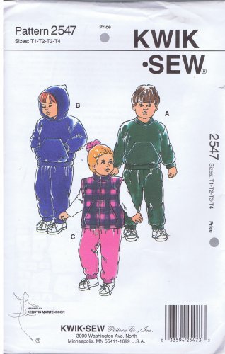 2547 - Kwik Sew - Toddlers Pull-Over Jacket, Vest and Pants - (T-Bla-L-16)