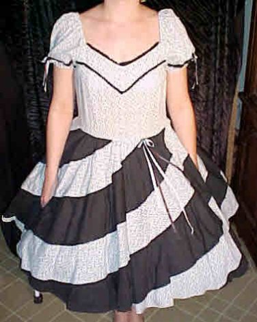 Blue Flowered and Black Solid Spiral Square Dance Dress *