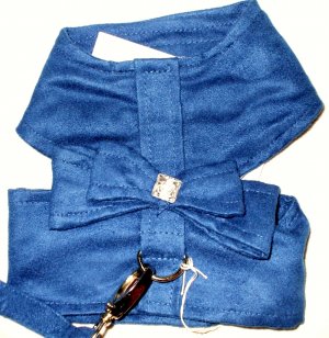 Soft Suede Harness w/Leash - Blue Dog Harness Small