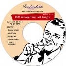 Vintage Retro Biack White Line Art Clipart Clip Art CD