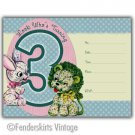 Vintage Retro Lion/Bunny 3yr Birthday Party Invitations