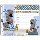 Vintage Retro Blue Poodle Birthday Party Invitations