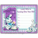 Vintage Retro First Birthday Bunny Party Invitations