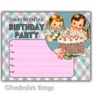 Vintage Retro 50s Kids Cake Birthday Party Invitations