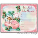 Vintage Retro Baby Girl Pink Bootie Shower Invitations