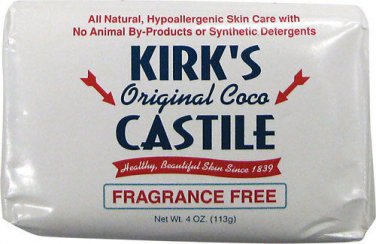 Kirk's Coco Castile Bar Soap Fragrance Free Unscented 4 oz. Coconut Oil  Soap GS