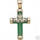 14K Gold Green Jade Claddagh Cross