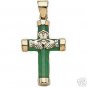 14K Gold Green Jade Claddagh Cross