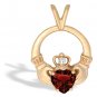 14K White or Yellow Gold Garnet Claddagh Pendant