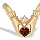 14K White or Yellow Gold Garnet Claddagh Slide Pendant