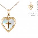 Child's 14K Gold Mother of Pearl Cross Heart Locket w/Chain