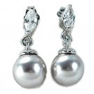 Sterling Silver Simulated Pearl & Marquise CZ Earrings