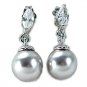 Sterling Silver Simulated Pearl & Marquise CZ Earrings