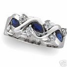 14K White Gold Genuine Sapphire & Diamond Ring