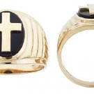 14K Gold Mens Onyx Cross Ring