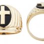 14K Gold Mens Onyx Cross Ring