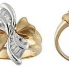 14K Gold Two Tone Ribbon Ring with CZ's