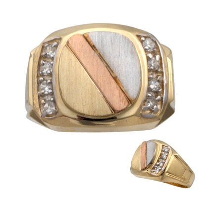 Men's 14K Tri Color Gold Signity Star Signet Ring