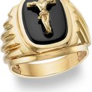 14K Gold Mens Onyx Crucifix Ring
