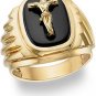 14K Gold Mens Onyx Crucifix Ring