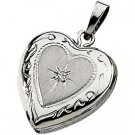 14K White Gold Genuine Diamond Heart Locket