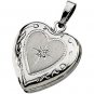 14K White Gold Genuine Diamond Heart Locket