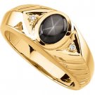14K Gold Mens Black Star Sapphire & Diamond Ring