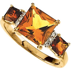 14K Gold Genuine Citrine & Madeira Citrine & Diamond Ring