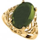 14K Gold Genuine Green Jade Sculptured Ring