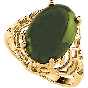 14K Gold Genuine Green Jade Sculptured Ring