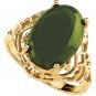 14K Gold Genuine Green Jade Sculptured Ring