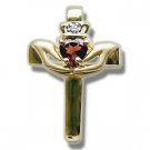 14K Gold Heart Garnet Claddagh Cross