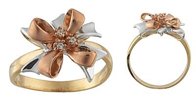 14K Gold Tri Color CZ Ribbon Ring