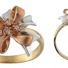 14K Gold Tri Color CZ Ribbon Ring