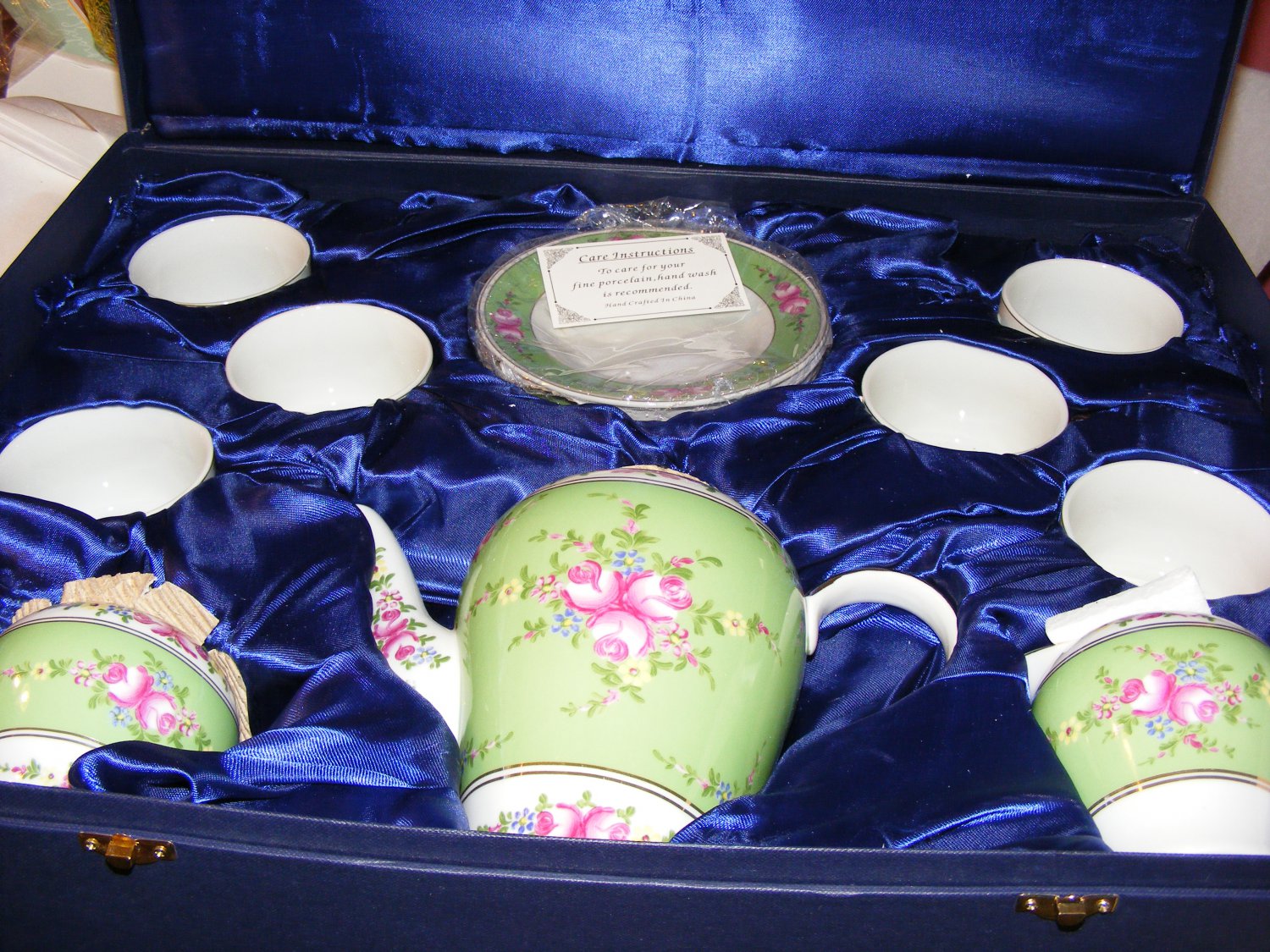 SORELLE Porcelain China Green Mint Garden Pattern Tea Set 17-Piece