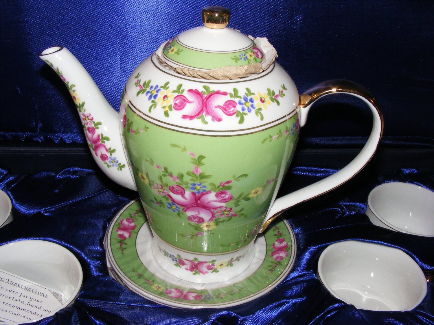 SORELLE Porcelain China Green Mint Garden Pattern Tea Set 17Piece