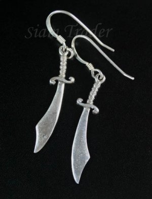 Sterling Silver Scimitar/Sword Dangling Earrings AESS1344
