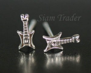 Sterling Silver Guitar Stud Earrings PSS10