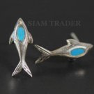 Sterling Silver Dolphin w/ Turquoise Stone Earrings AESS1872