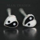 Sterling Silver Yin & Yang Heart - Bone & Onyx Stud Earrings AESS1949