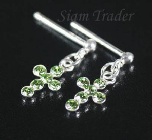 Sterling Silver Swarovki Covered Peridot Cross Earrings XSS162
