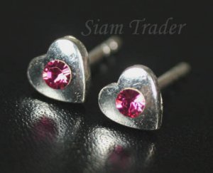 Sterling Silver Heart Earrings w/ Swarovski Rose Crystal XSS306