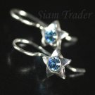 Sterling Silver Star w/ Swarovski Aquamarine Crystal Earrings YSS56