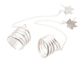 Sterling Silver 5 Ring Ear Cuffs w/ Maple Leaf Earrings Combo CSS227