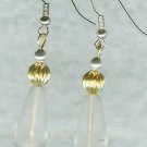 Frosted Glass Drops and Gold Fluted beads Earrings