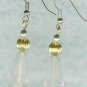 Frosted Glass Drops and Gold Fluted beads Earrings