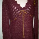 Womens Crochet Sweater M Deep V Dark red angel sleeve
