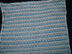 New Handmade Slanted Shell Baby Afghan, Blue & White, 46 x 50 in., 100% Acrylic, Machine wash